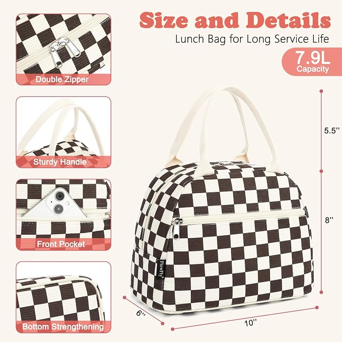 FlowFly Lunch Bag for Women Insulated Lunch Box Corduroy Lunch Tote Cooler for - Image 3