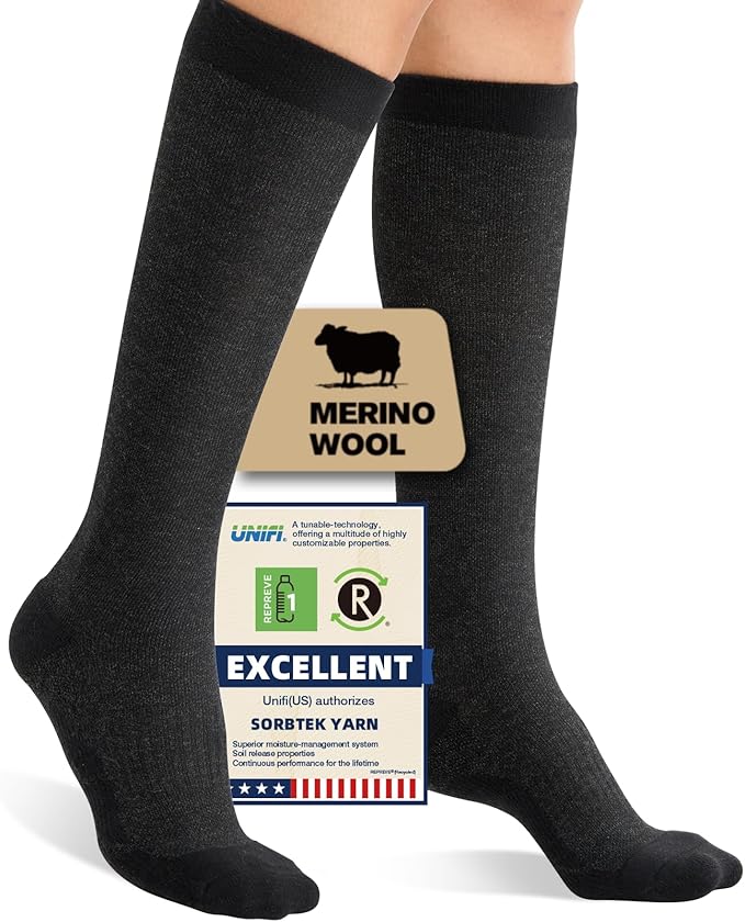 Merino Wool Compression Socks for Women Men, 15-20 mmHg Knee High Socks for by Unknown