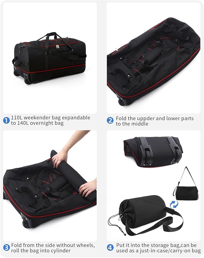 CONTAIL 32”110L Expandable 140L Rolling Duffle Bag - Image 6