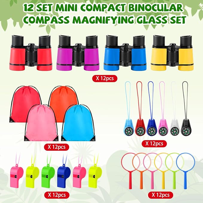 12 Set Binocular Compass Magnifying Glass Set Christmas Birthday Gift Small - Image 4