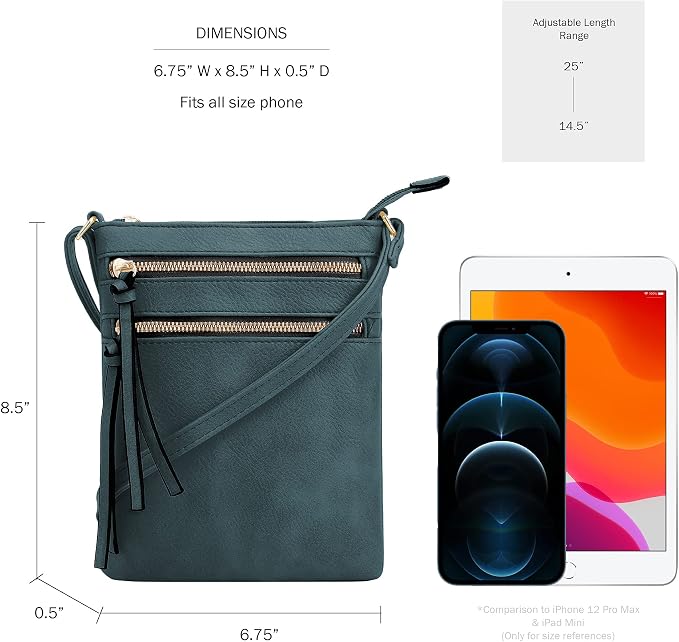 DELUXITY | Crossbody Purse Bag | Functional Multi Pocket Double Zipper Purse | - Image 3