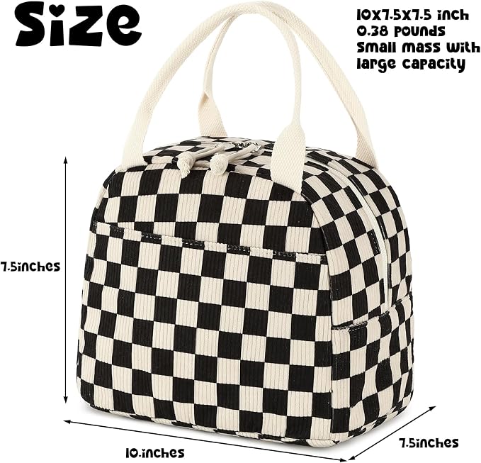 Bluboon Lunch Bag for Women Men Cute Corduroy Lunch Tote Bags Reusable - Image 3