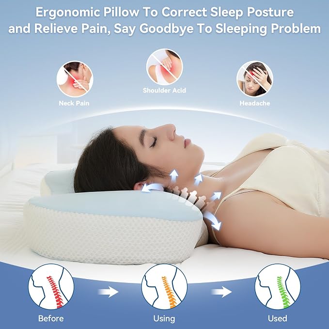 Cervical Pillow for Neck and Shoulder Support, Memory Foam Ergonomic Contour - Image 3
