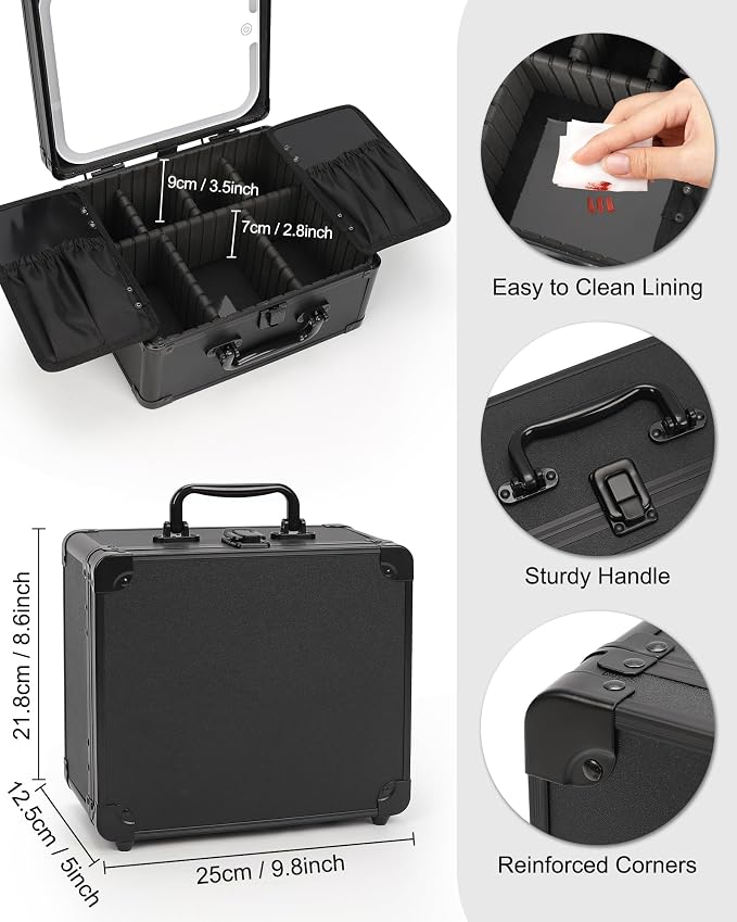 Relavel Makeup Bag with LED Mirror, Makeup Box Travel Train Case with - Image 5