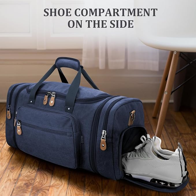 Gonex Canvas Duffle Bag 60L Travel Duffel Overnight Weekend Bag - Image 3