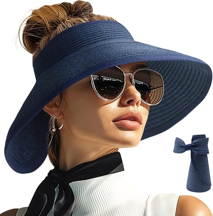 PFFY Sun Hats for Women Straw Beach Hat Packable Foldable Wide Brim Ponytail by Unknown