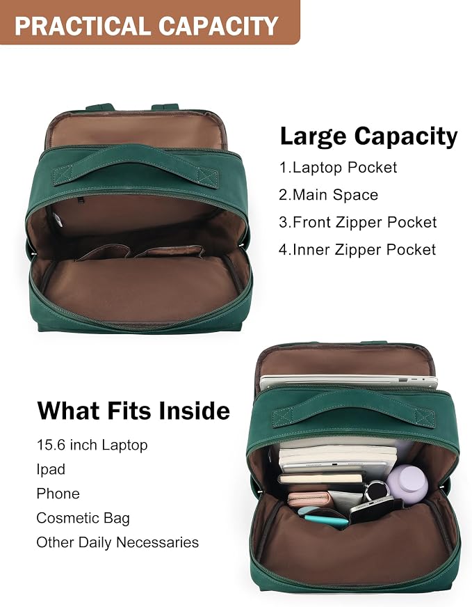 MASINTOR 15.6 inch PU Leather Laptop Backpack Purse - Image 3