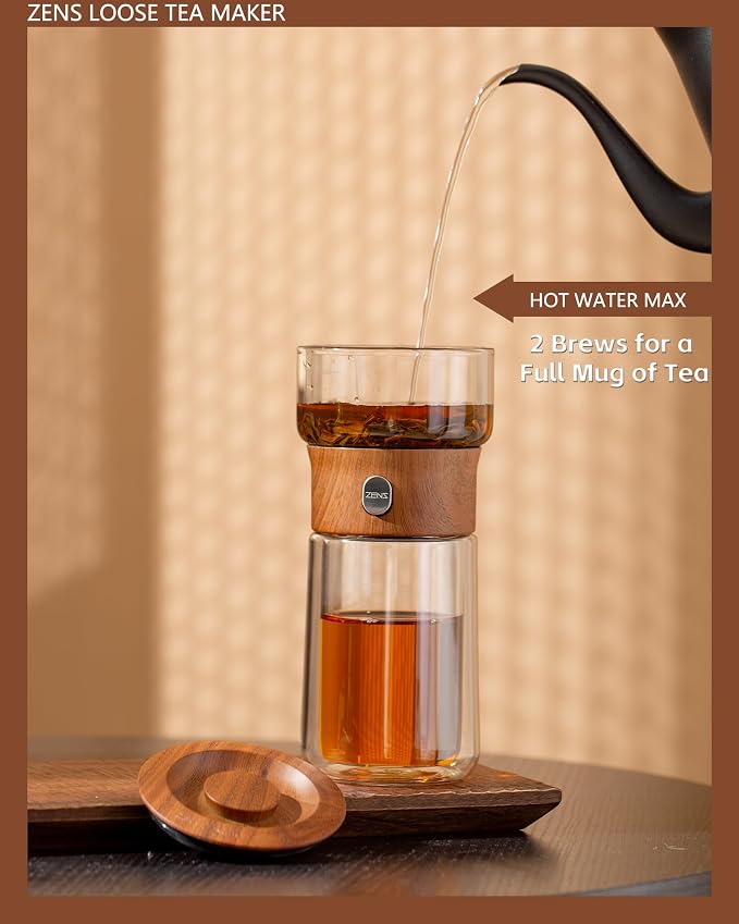 ZENS Modern Glass Infuser Teapot, One Touch Tea Maker - Image 3
