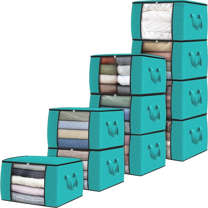 Fab totes 10 Pack Clothes Storage, Foldable Thick Fabric Blanket Storage Bags by Fabtotes