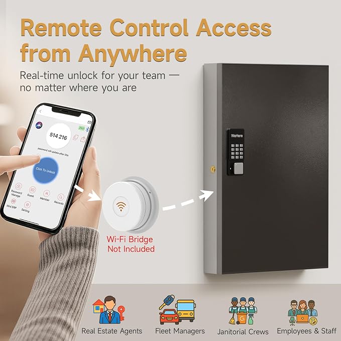 96 Key Lock Box Wall Mount, Smart Key Cabinet One Time Password/APP - Image 4