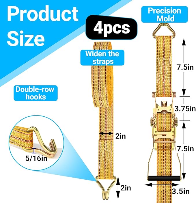 4Pack Heavy Duty Ratchet Straps, 2” 32Ft Ratchet Tie Down Strap, Tie Down - Image 2