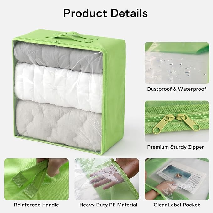 Clothes Storage Bags, Foldable Thick Fabric Blanket Storage Bags, Large Clear - Image 3