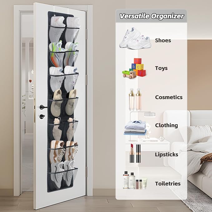 Over The Door Shoe Organizer, 14 Large Mesh Pockets Hanging Shoe Rack - Image 5
