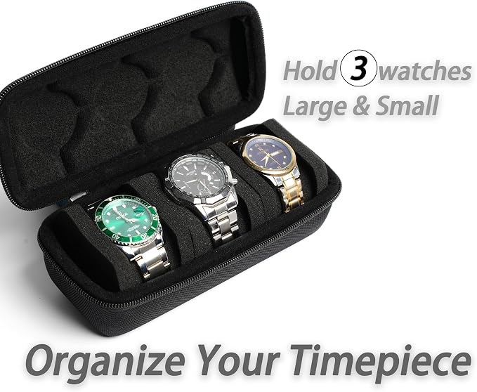 3 watch travel case roll, Hard watch carry case roll display storage organizer - Image 2