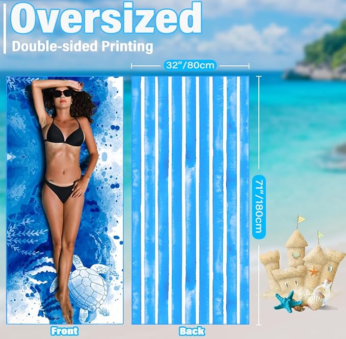 Lightweight Thin Microfiber Beach Towel Sand Free Quick Dry Absorbent Compact - Image 3