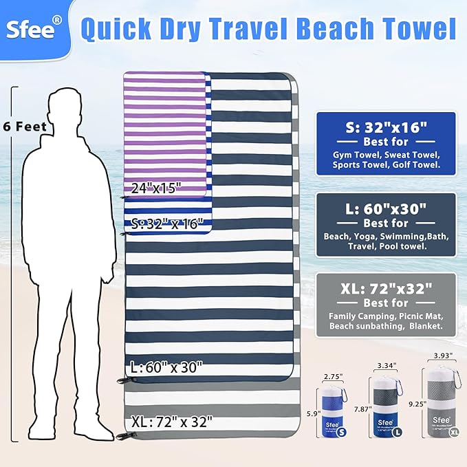 Sfee 2 in 1 Microfiber Beach Towel, Quick Dry Towel Travel Camping Towel Super - Image 6