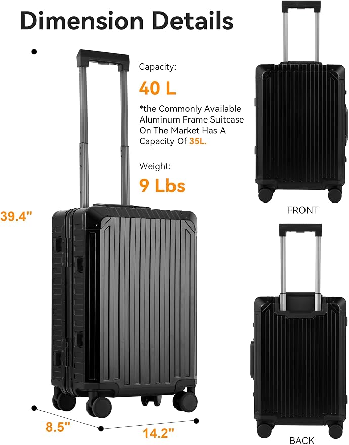 Mvst Luggage Premium All Aluminum Magnesium Carry On 20'' Lightweight Metal - Image 6