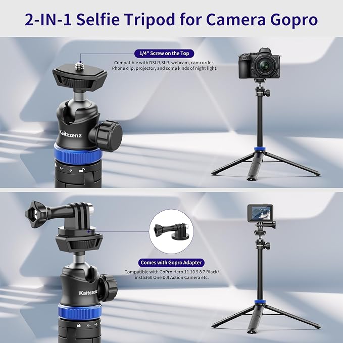 Selfie Stick Tripod for Gopro Camera, Portable Lightweight Camera Tripod for - Image 7