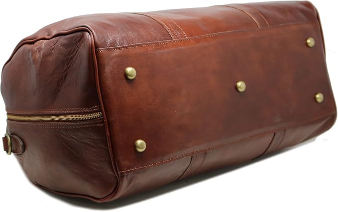 Cenzo Duffle Vecchio Brown Italian Leather Weekender Travel Duffle Bag - Image 7