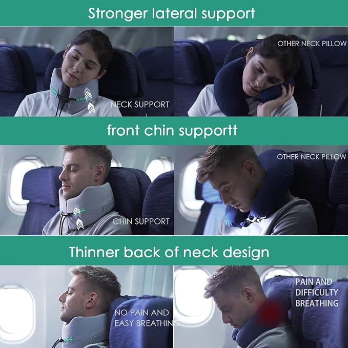 GOLDORANGE Travel Pillow Neck Chin Head Support Best Memory Foam Airplane Neck - Image 6