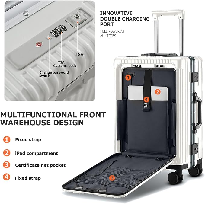 feilario 24in Aluminium Frame PC Hard Shell Spinner Wheels Luggage, Built-In - Image 4