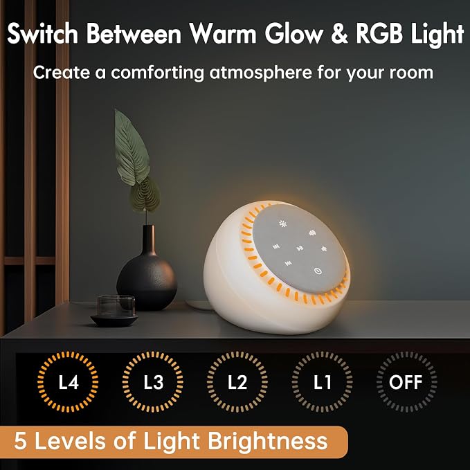 DreamSky Sound Machine for Sleep, 26 Sounds & RGB Night Light, USB-C Powered - Image 4