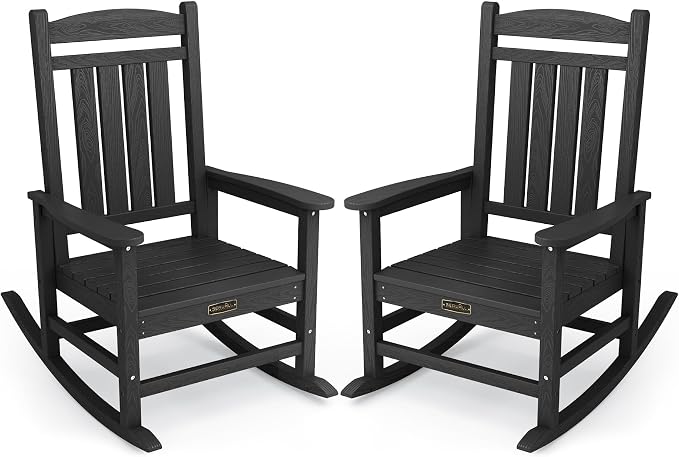 SERWALL Outdoor Rocking Chair Set of 2, HDPE Patio Rocking Chair All-Weather by SERWALL