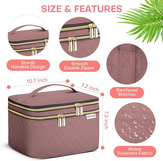 Large Makeup Bag with Mirror Double Layer Travel Make Up Organizer Case - Image 5