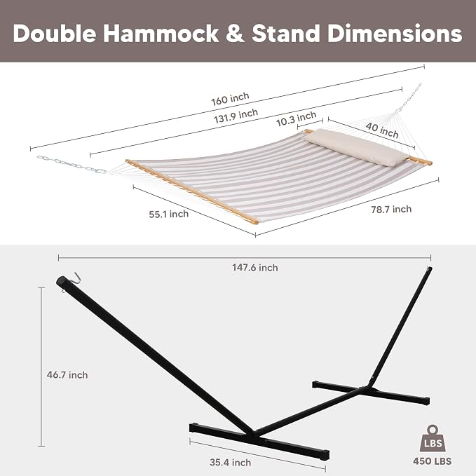 SUNCREAT Double Hammock with Stand Included, Outdoor Portable Hammock with Stand - Image 6