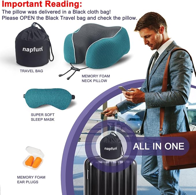 napfun Neck Pillow for Traveling, Upgraded Travel Neck Pillow for Airplane 100% - Image 6