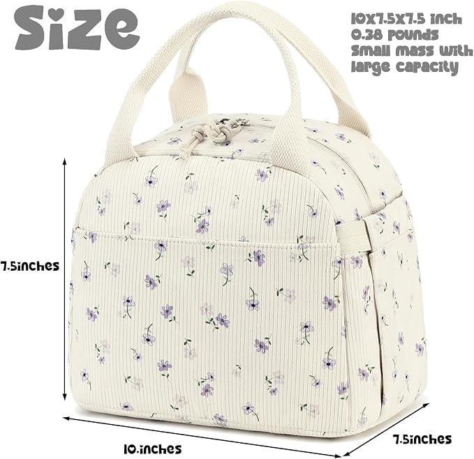 Bluboon Lunch Bag for Women Men Cute Corduroy Lunch Tote Bags Reusable - Image 2