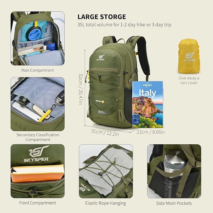 SKYSPER Hiking Backpack for Men Women, 35L Travel Backpack Waterproof Camping - Image 6