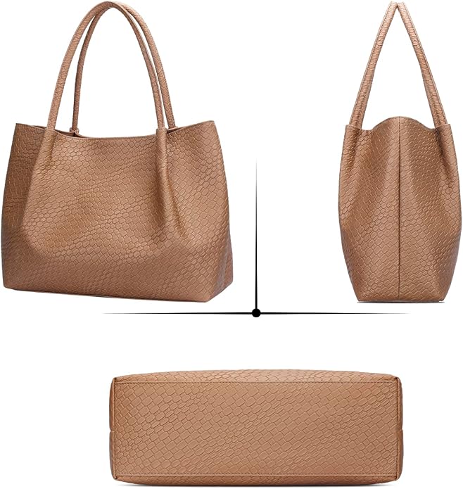 KKXIU Tote Bag for Women Vegan Leather Shoulder Purse Large Capacity Travel Bag - Image 3