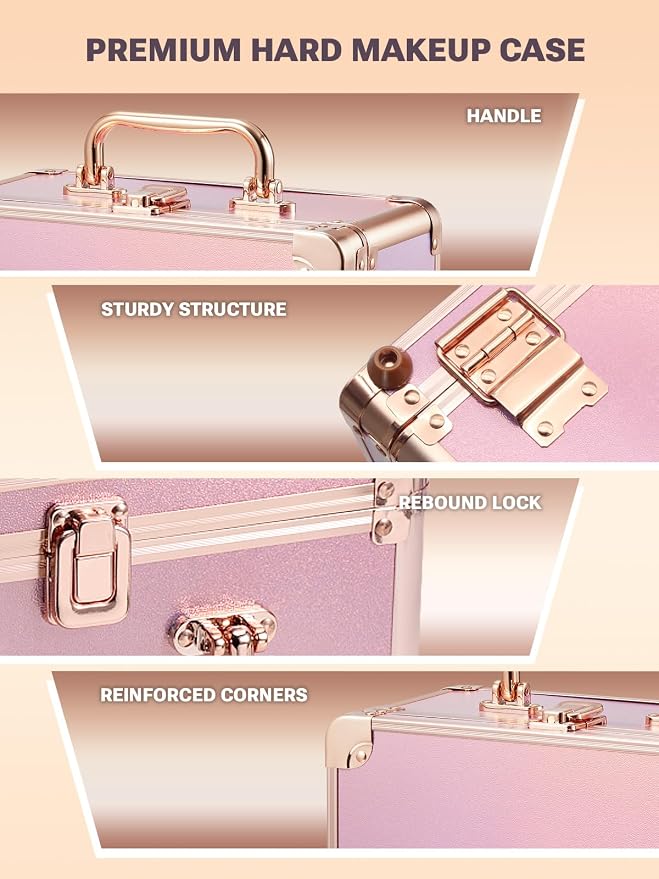 Qislee Makeup Box with A Detachable Lighted Mirror, Waterproof Travel Train Case - Image 4