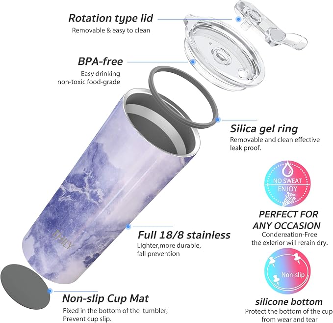 THILY Stainless Steel Vacuum Insulated Tumbler Travel Mug 26 oz Coffee Cup - Image 4