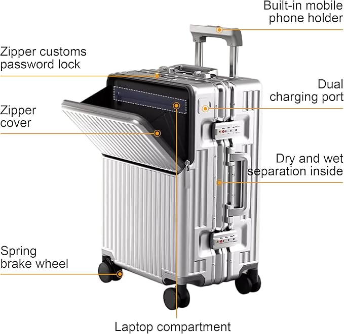 Zipperless Luggage, Polycarbonate Aluminum Hardshell, Expandable Carry-On - Image 2