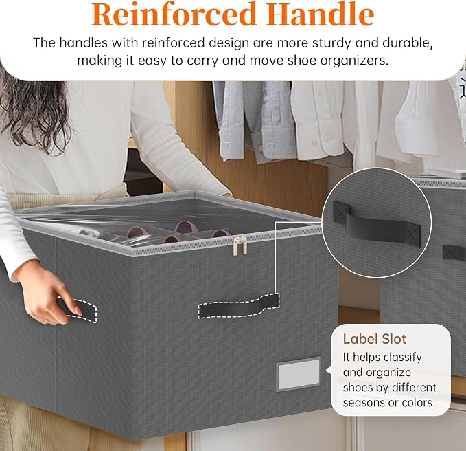 Shoe Organizer for Closet, 2 Pack Foldable Shoe Storage Containers, Fits up - Image 5
