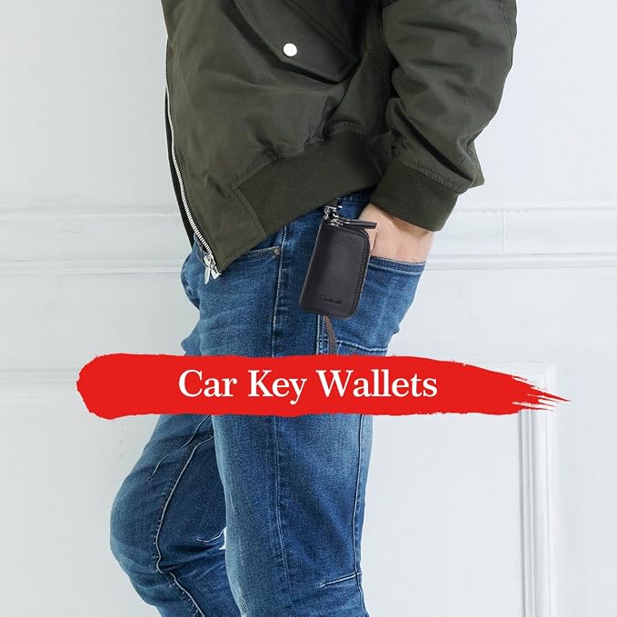 CONTACTS Car Key Case Small Leather Double Zipper Key Holder - Image 7