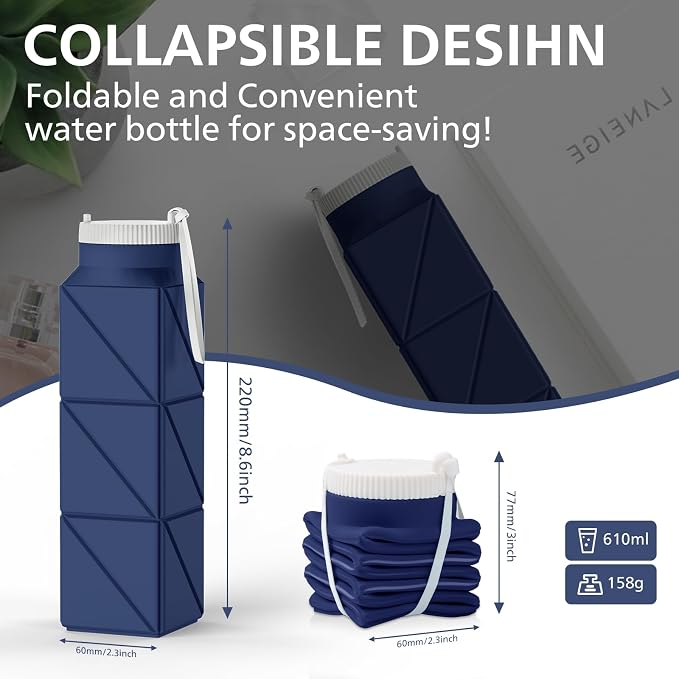 610ml Collapsible Water Bottles Upgrade Foldable Water Bottle BPA Free Reusable - Image 2