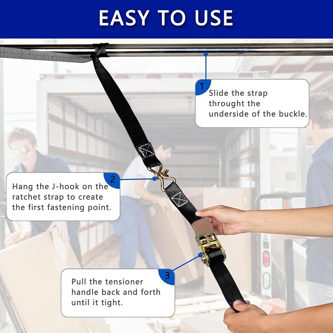 Black Ratchet Straps, 1 Inch x 16.4 Feet - Image 5