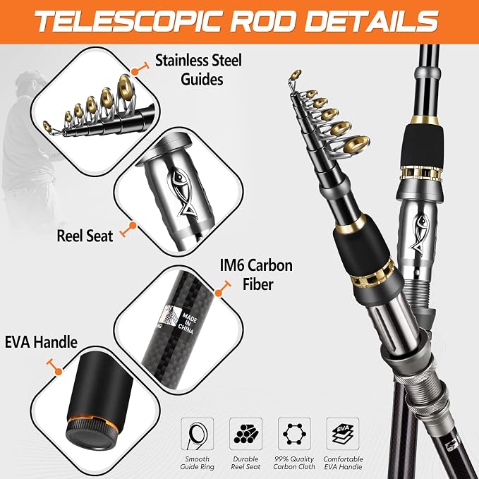 PLUSINNO Fishing Rod, Telescopic Fishing Rod and Reel Combo, Collapsible Travel - Image 3