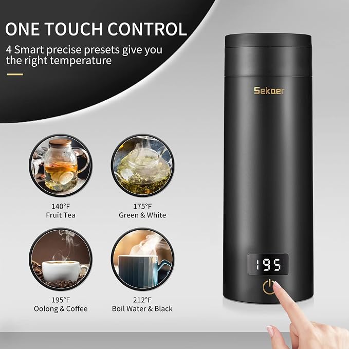 Sekaer Travel Electric Tea Kettle Portable Small Mini Coffee Kettle, - Image 3