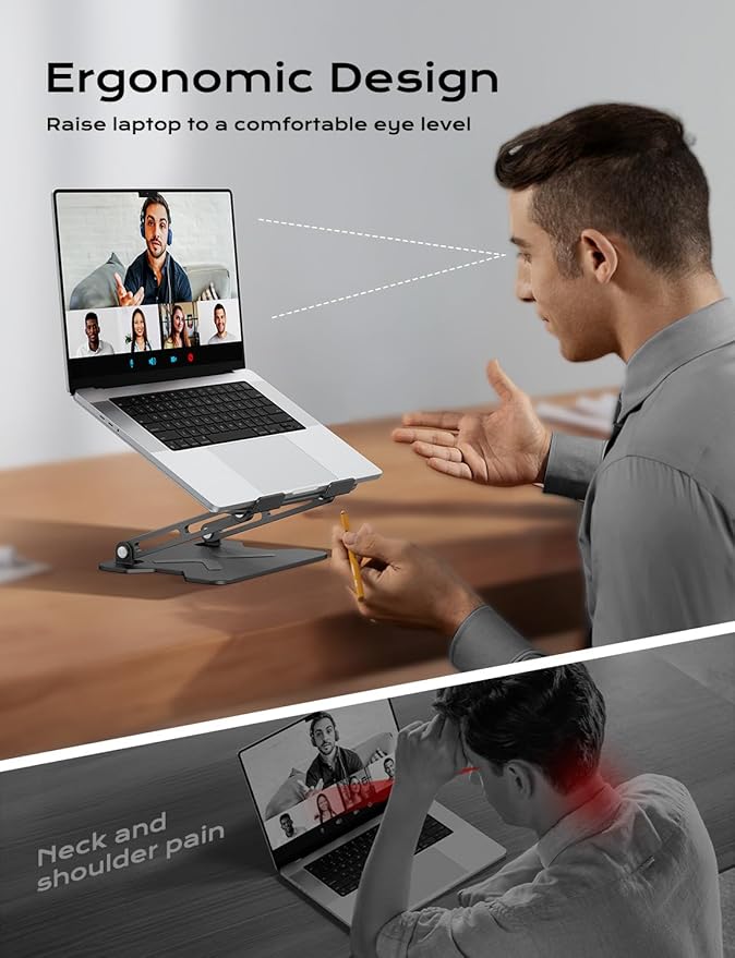 Adjustable Laptop Stand for Desk, Metal Foldable Laptop Riser, Portable Laptop - Image 2