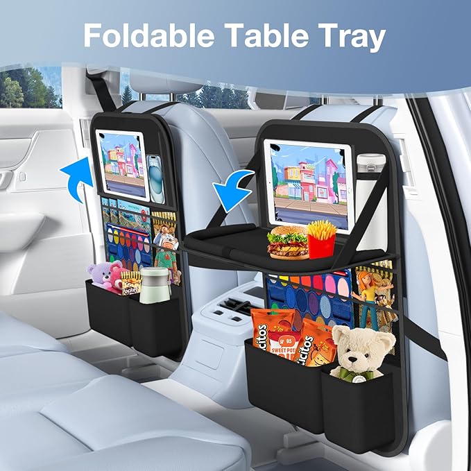 Car Backseat Organizer with Table Tray 9 Storage Pockets Backseat Car Organizer - Image 2