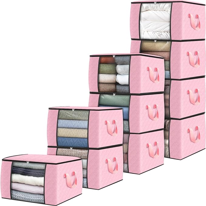 Fab totes 10 Pack Clothes Storage, Foldable Thick Fabric Blanket Storage Bags by Fabtotes