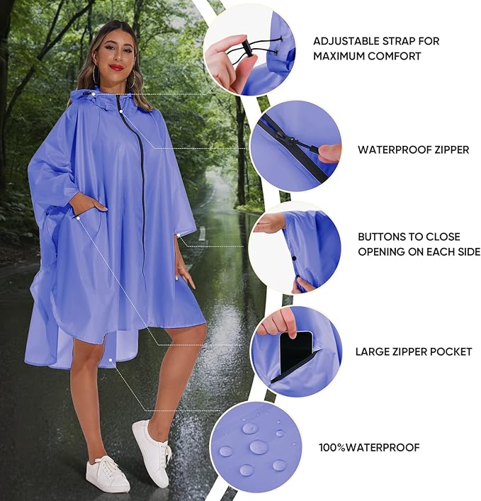 PTEROMY Hooded Rain Poncho for Adult - Image 6
