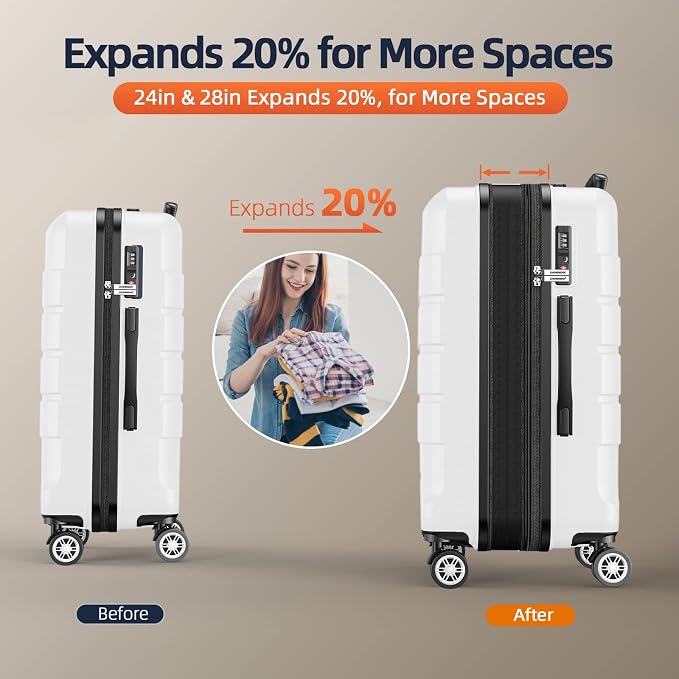 SHOWKOO Luggage Sets Expandable PC+ABS Durable Suitcase Sets Double Wheels TSA - Image 5