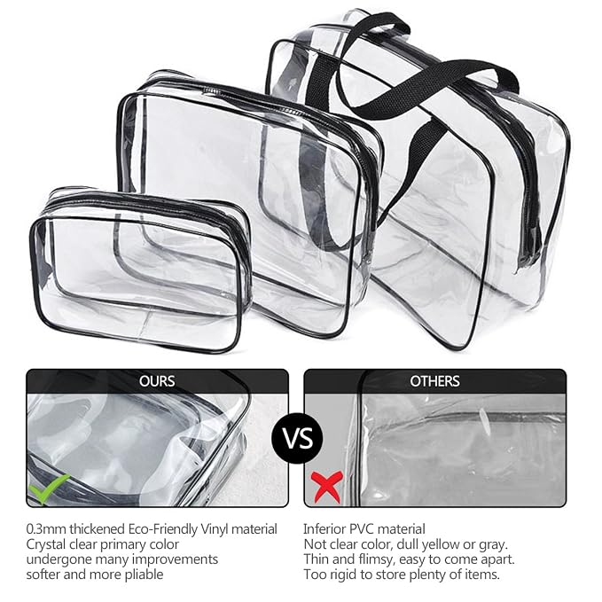 3Pcs Crystal Clear PVC Travel Toiletry Bag Kit - Image 5