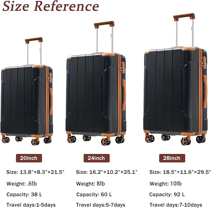 Merax Luggage Sets 3 Piece Hardshell 8 Spinner Wheels Lightweight Suitcase - Image 6