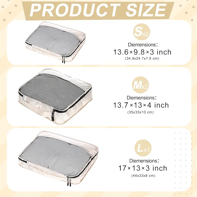 5 Pcs Packing Cubes for Suitcase Large Travel Cubes Carry on Luggage Organizer - Image 2